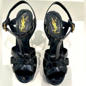 Yves Saint Laurent Tribute Pattern Leather T-Strap Sandals Size 38
